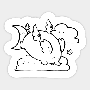 Angel Moon Elephant - Black Line Sticker